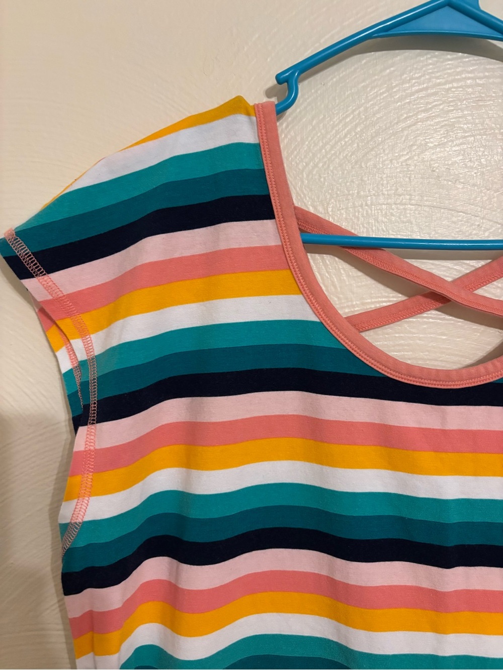 T by Talbots Striped Criss Cross Back Tee Multicolor Cotton Modal Top L - Picture 6 of 8